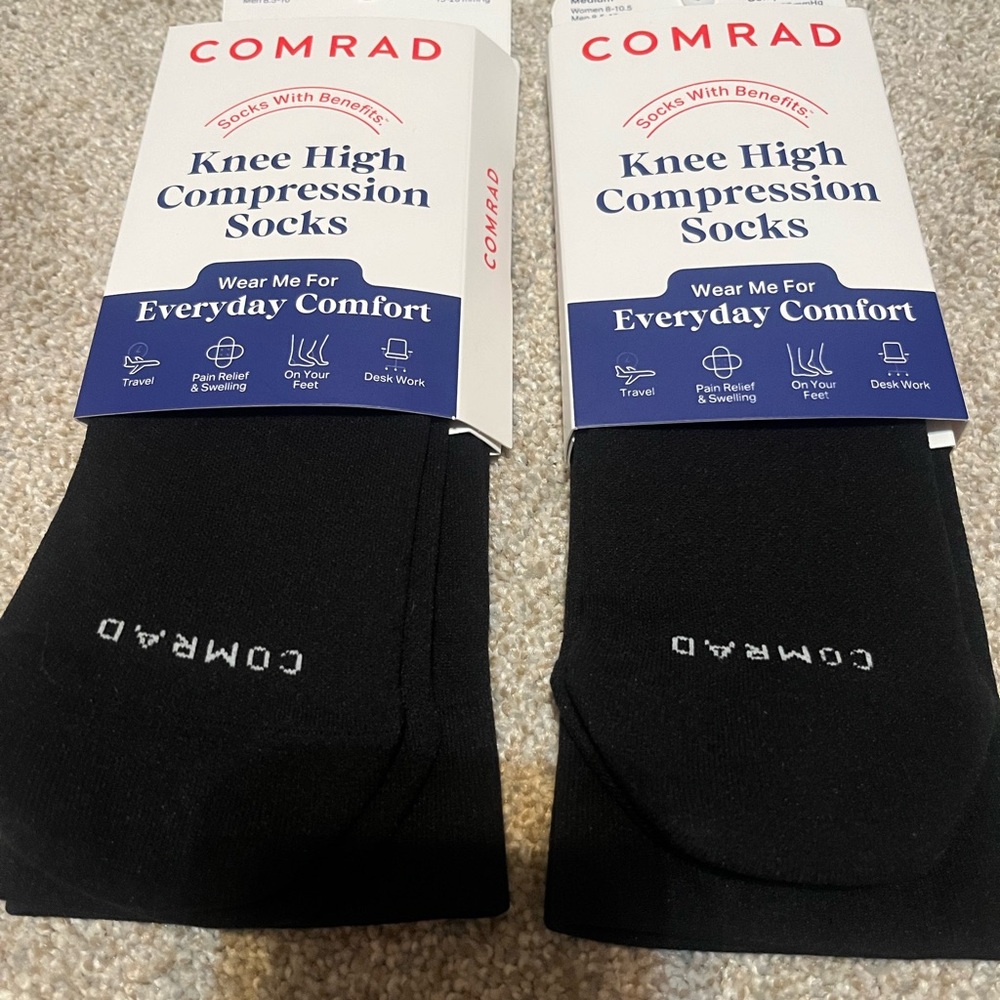Comrad knee high compression socks in size medium, medium (15-20) compression
